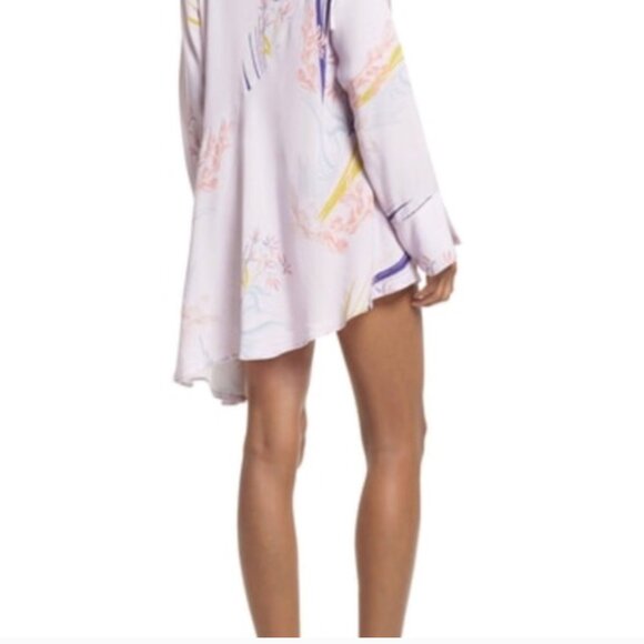 FREE PEOPLE Fall Dress Tunic Clear Skies Lilac Shift Cold Shoulder Floral Large - Picture 5 of 14
